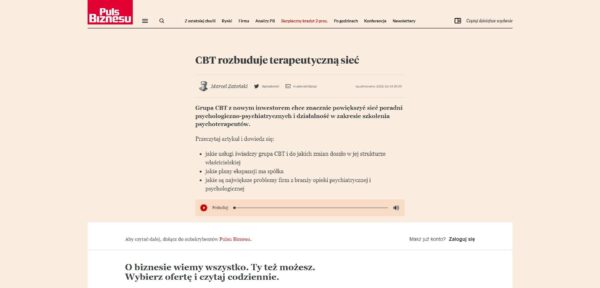CBT rozbuduje terapeutyczną sieć