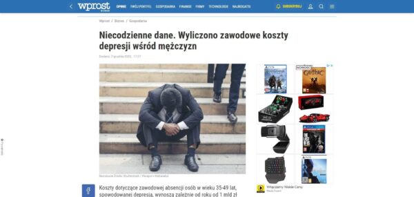Niecodzienne dane. Wyliczono zawodowe koszty depresji wśród mężczyzn