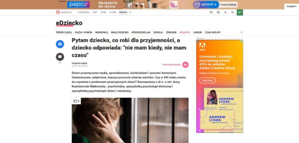 Pytam dziecko, co robi dla przyjemności, a dziecko odpowiada nie mam kiedy, nie mam czasu