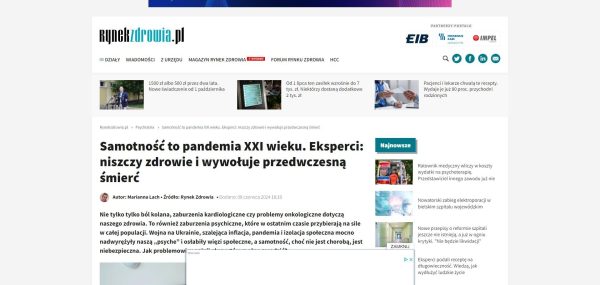 Samotnosc to pandemia XXI wieku. Eksperci niszczy zdrowie i wywoluje przedwczesna smierc