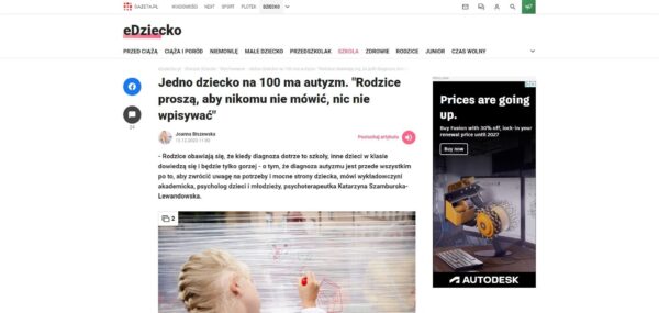 edno dziecko na ma autyzm